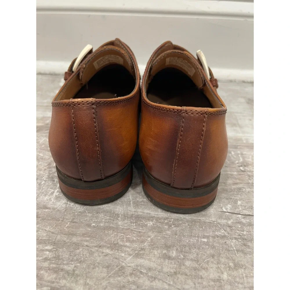 La Milano Willem Dress Shoes Men's US 8.5 Brown Upper Leather Monk Strap Cap Toe